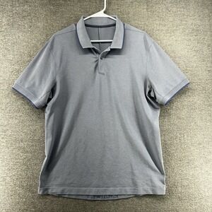 Lululemon Tech Pique Polo Shirt Men Size Large Blue Short Sleeve